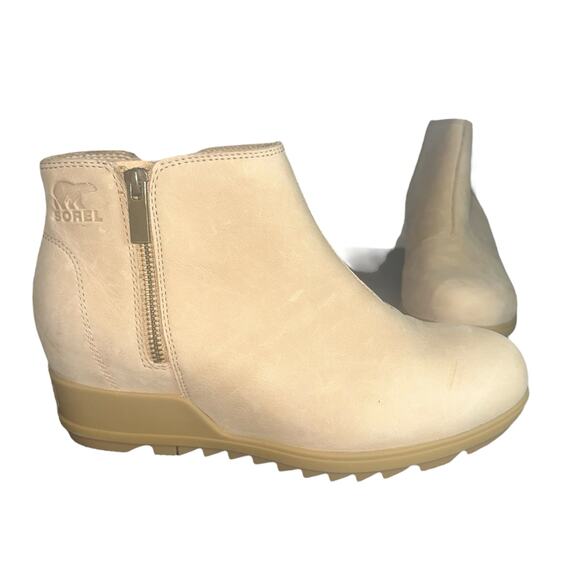 Sorel After Hours Wedge Booties Women’s 10 Beige Leather Ankle Boots - Picture 1 of 12